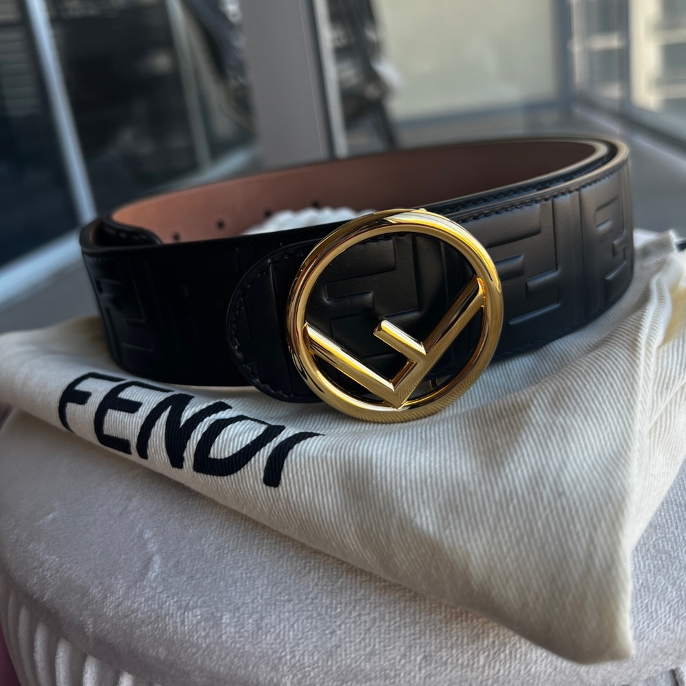 F is Fendi black leather Belt